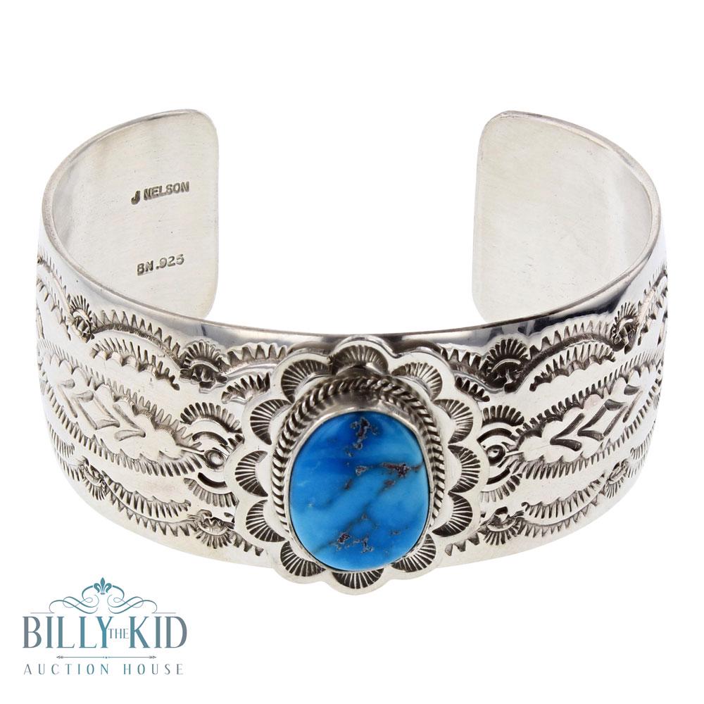 J. Nelson Blue Bird Turquoise Stamp Cuff Bracelet (1 of 3)