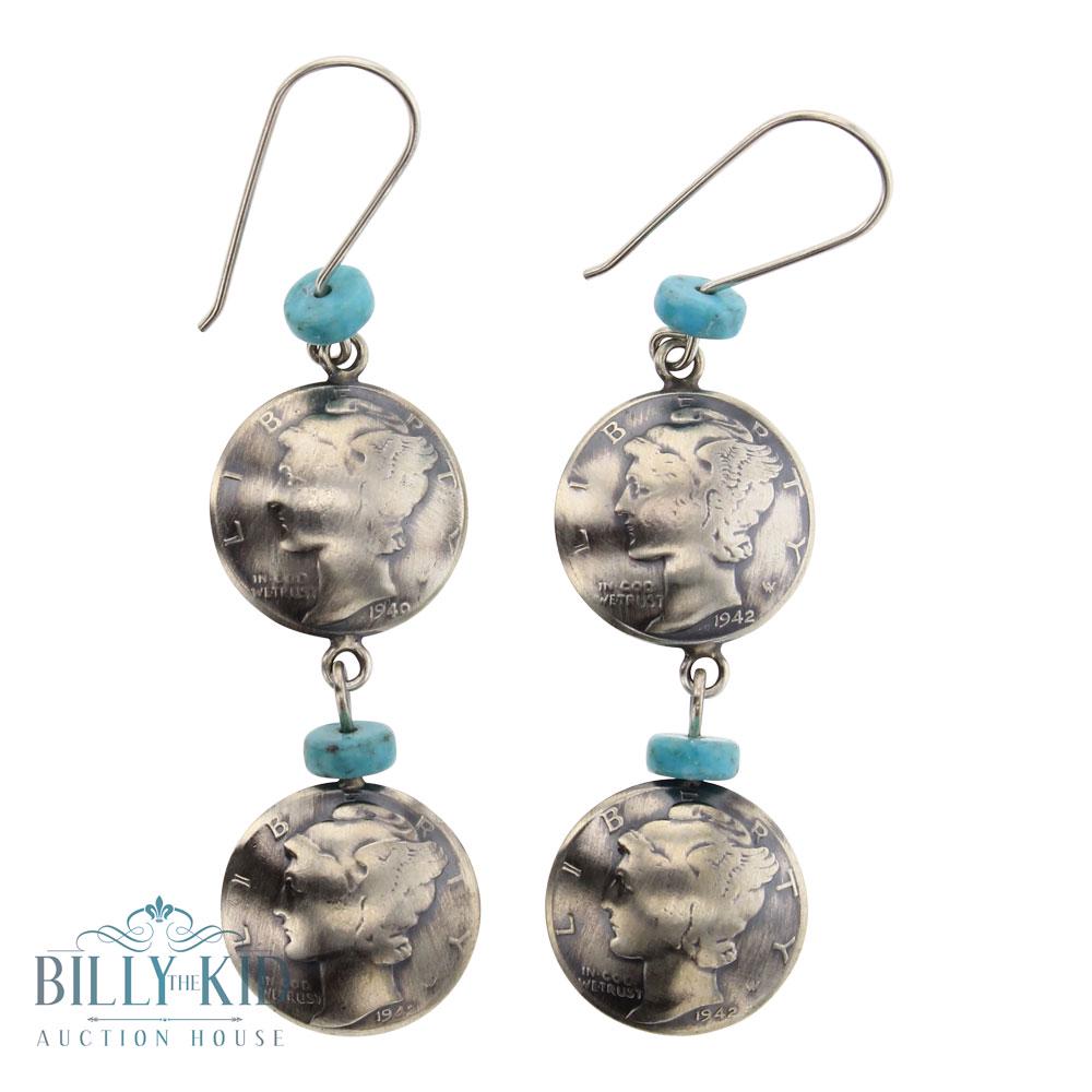 Vintage Turquoise & Silver Mercury Dimes Earrings (1 of 2)