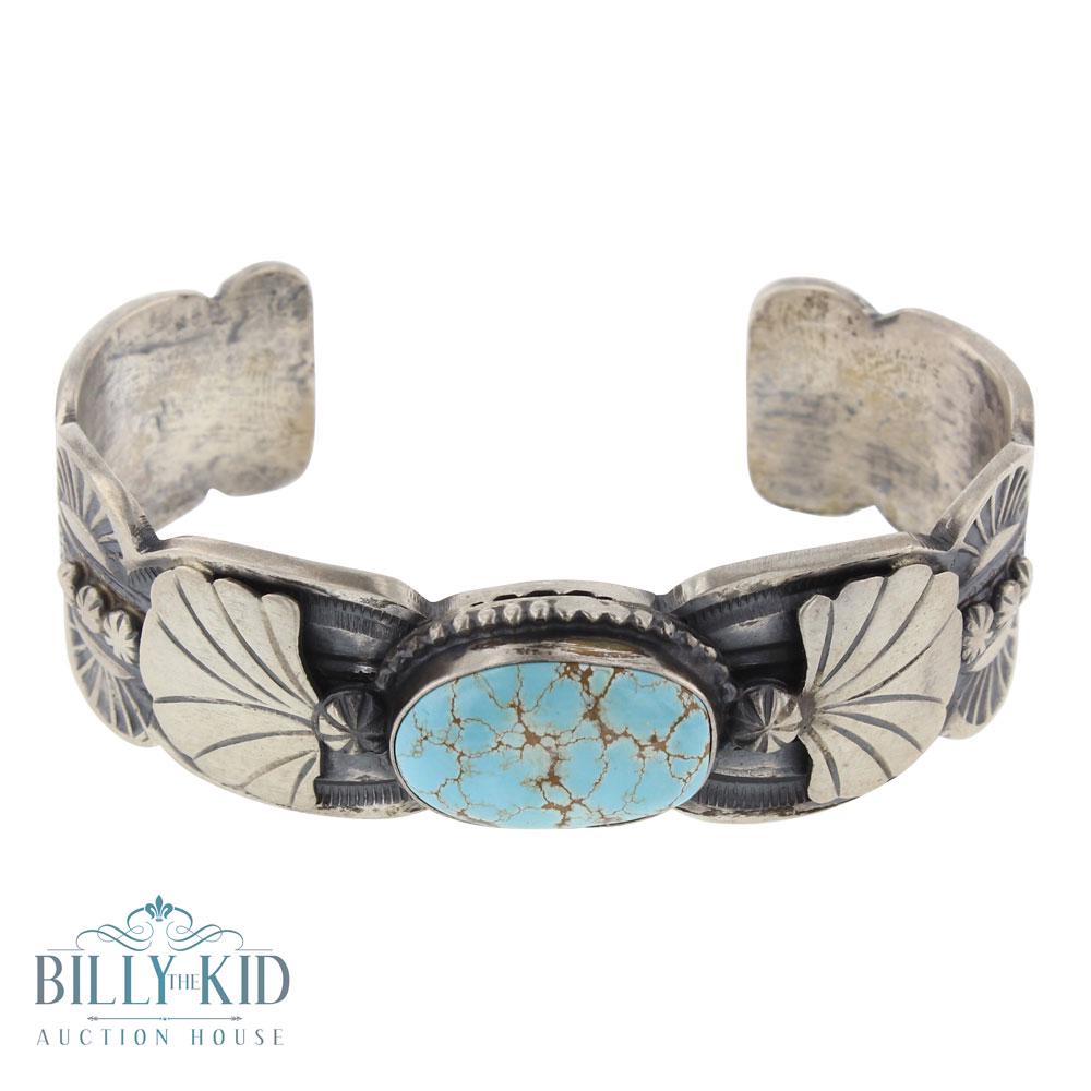 Gilbert Tom Number Eight Turquoise Stamp Cuff Bracelet (1 of 3)