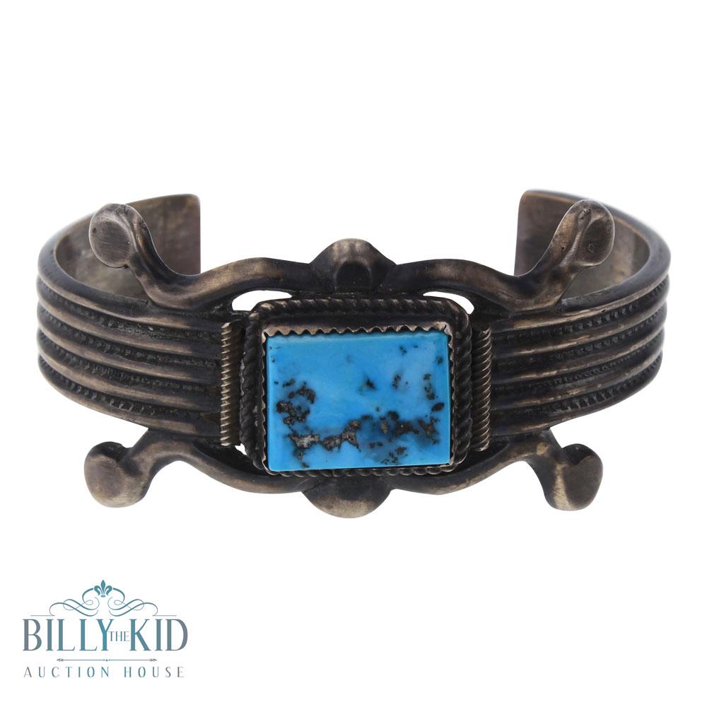 FRT Vintage Sleeping Beauty Turquoise Bracelet: Sterling Silver | Genuine Sleeping Beauty Turquoise Nugget | FRT Vintage Sleeping Beauty Turquoise Bracelet | Navajo Native American Southwest Indian Jewelry | Weight:52.1 Grams, | Dimensions: Bracele