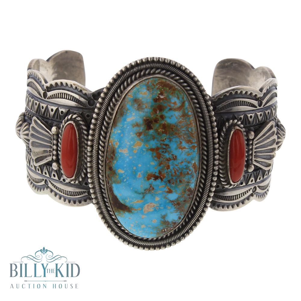 Mike Calladito Royston Turquoise & Coral Cuff Bracelet (1 of 3)