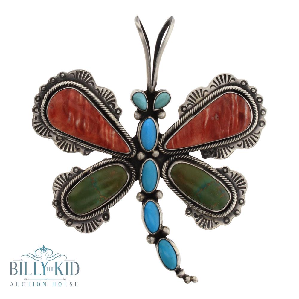 RIP Marvin Mcreeves Mixed Turquoise & Spiny Oyster: Sterling Silver | Genuine Turquoise & Spiny Oyster | RIP Marvin Mcreeves Mixed Turquoise & Spiny Oyster Dragonfly Pendant | Navajo Native American Southwest Indian Jewelry | Weight:36.6 Grams, | Dimen