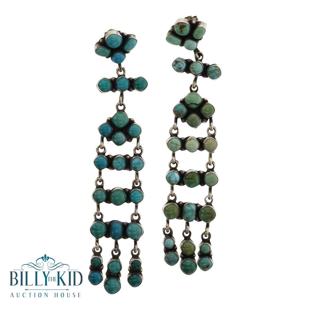 RIP Emma Lincoln Vintage Carrico Lake Turquoise: Sterling Silver | Genuine Turquoise | RIP Emma Lincoln Vintage Carrico Lake Turquoise Chandelier Earrings | Navajo Native American Southwest Indian Jewelry | Weight:28.3 Grams, | Dimensions: Earrings: