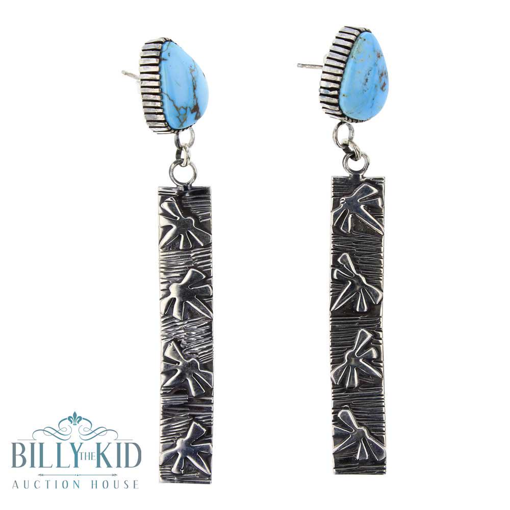 Randy Billy Candelaria Turquoise Petroglyph Earrings (1 of 2)