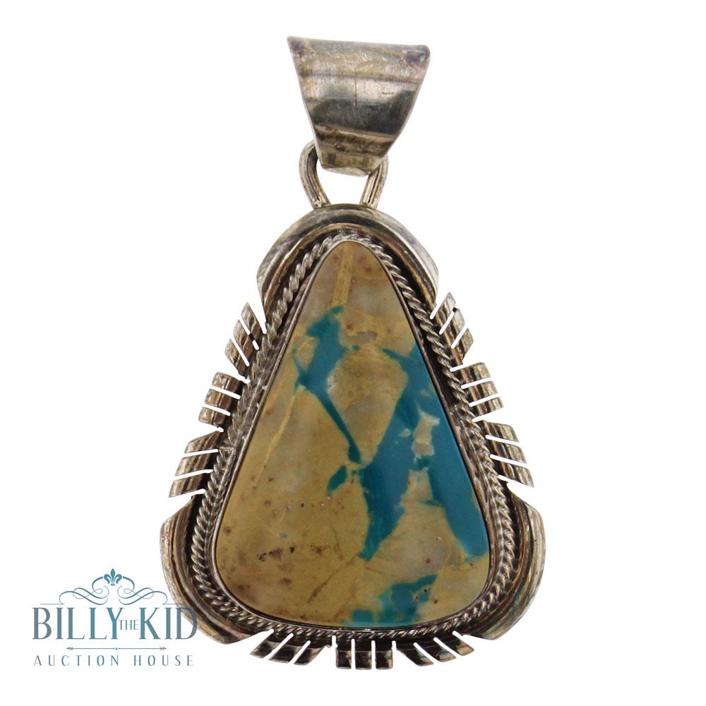 Sheila Becenti vintage Boulder Turquoise Pendant: Sterling Silver | Genuine Boulder Turquoise | Sheila Becenti vintage Boulder Turquoise Pendant | Navajo Native American Southwest Indian Jewelry | Weight:18 Grams, | Dimensions: Pendant: 1.25" x 2.25"