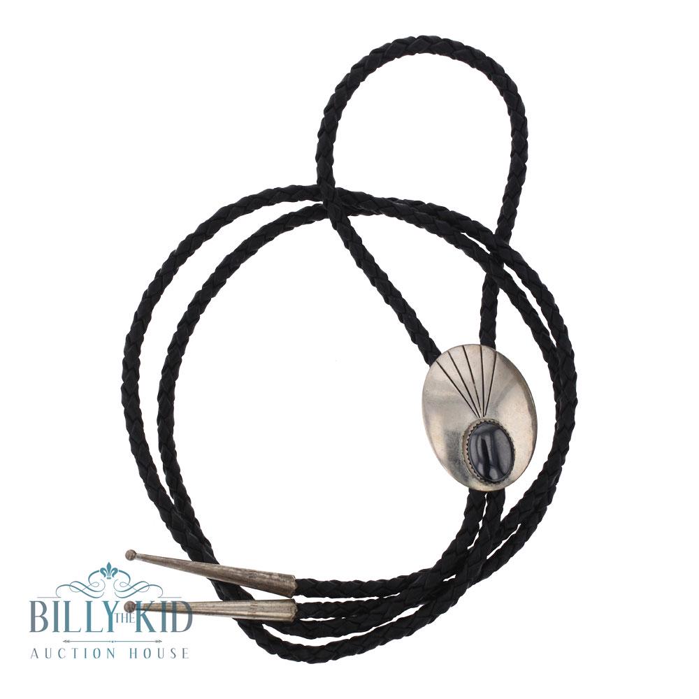 Vintage Hematite Bolo Tie: Sterling Silver | hematite | Vintage Hematite Bolo Tie | Navajo Native American Southwest Indian Jewelry | Weight:26.4 Grams, | Dimensions: Bolo Tie: 23" length, 1.25" x 1.5" bolo |