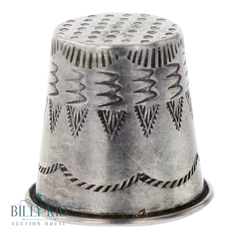 Vintage Handmade Geometric Thimble: Sterling Silver | | Vintage Handmade Geometric Thimble | Navajo Native American Southwest Indian Jewelry | Weight:3.3 Grams, | Dimensions: Thumbnail:.75" x .75" x.75" |