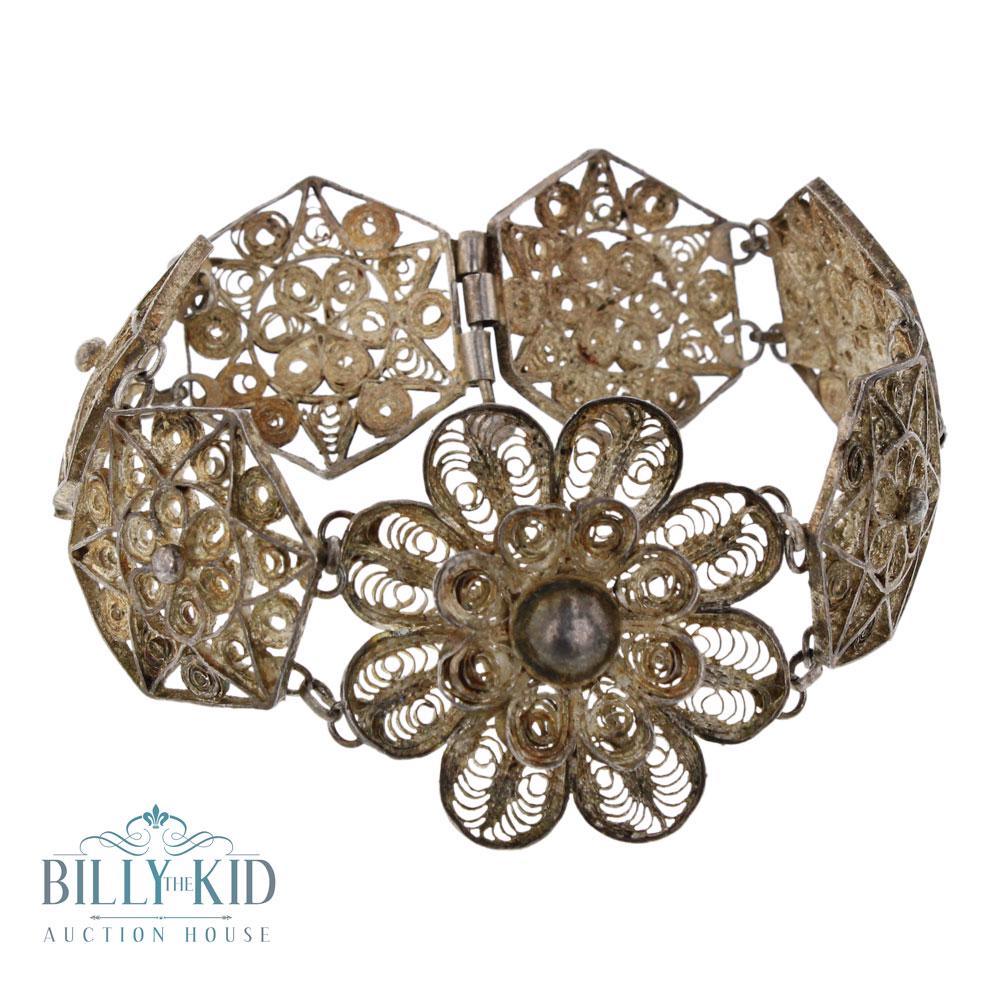 Taxco Flower design Bracelet: Sterling Silver | | Taxco Flower design Bracelet | Taxco Mexico | Weight:22.2 Grams, | Dimensions: Bracelet: 7.25" lenth, 1.25" face width |