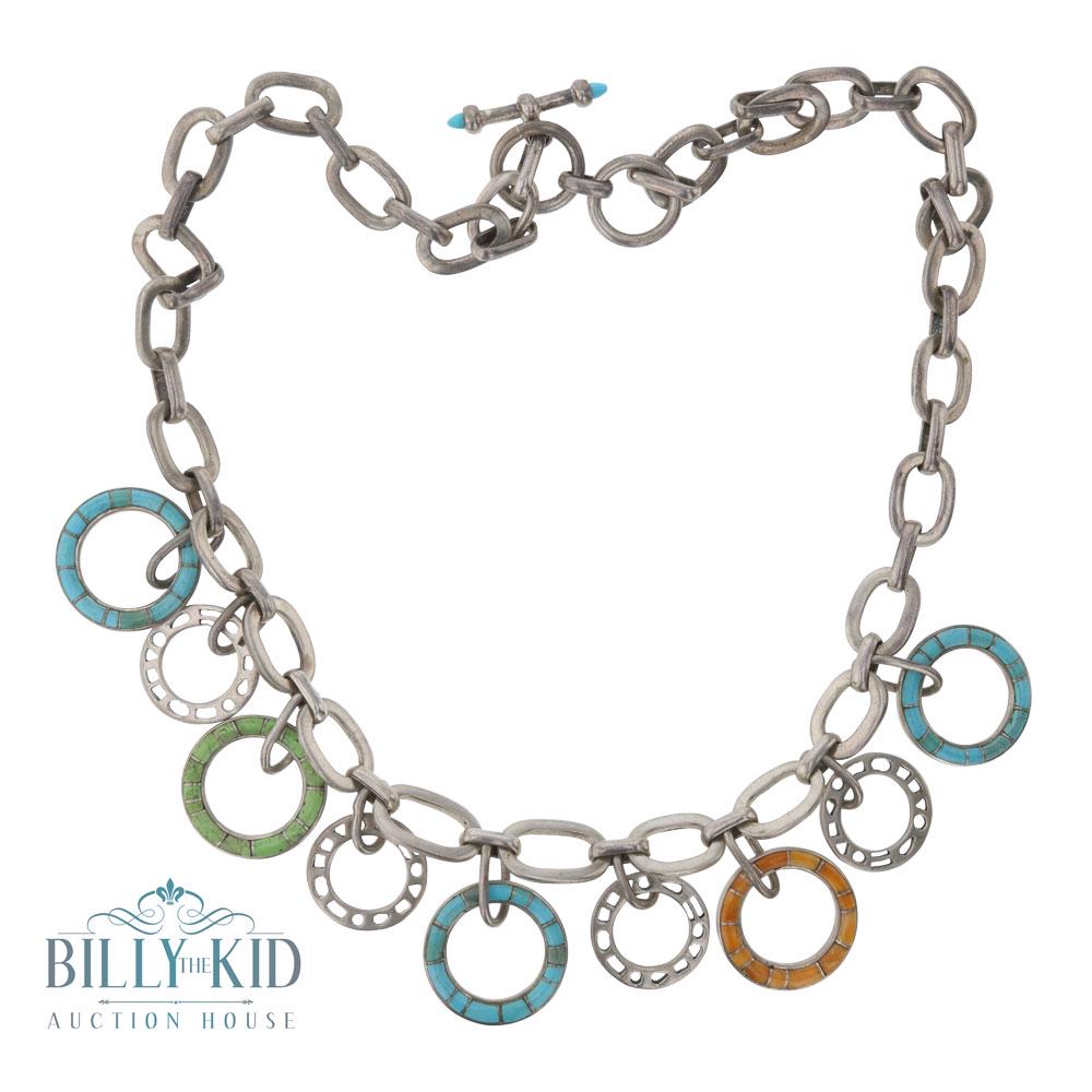 Southwest Sterling Silver Inlay Charm Bracelet (1 of 3)