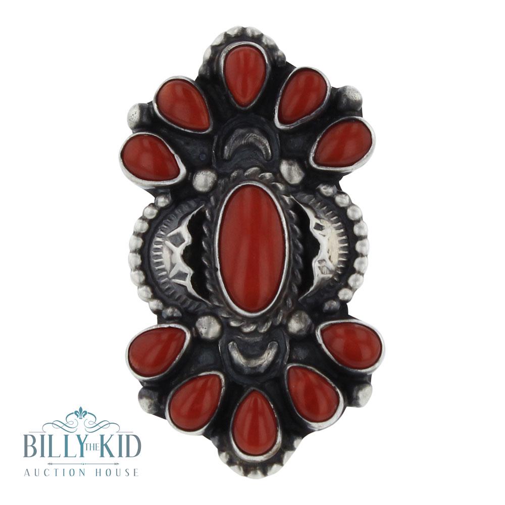 Vintage Ox Blood Coral Calibrated Cluster Ring: Sterling Silver | Genuine Mediterranean Coral | Vintage Ox Blood Coral Calibrated Cluster Ring | Navajo Native American Southwest Indian Jewelry | Weight:13.2 Grams, | Dimensions: Ring: 7.5 size, 1.75
