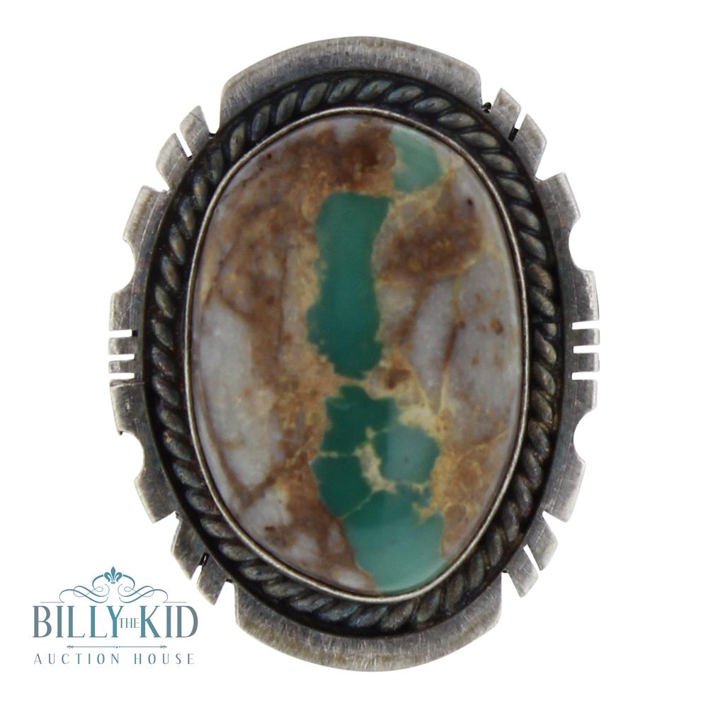 P. Skeets Boulder Ribbon Turquoise Saw Work Ring (1 of 2)