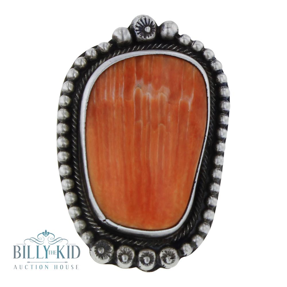 Sheila Becenti Orange Spiny Oyster Shell Drop Ring (1 of 3)