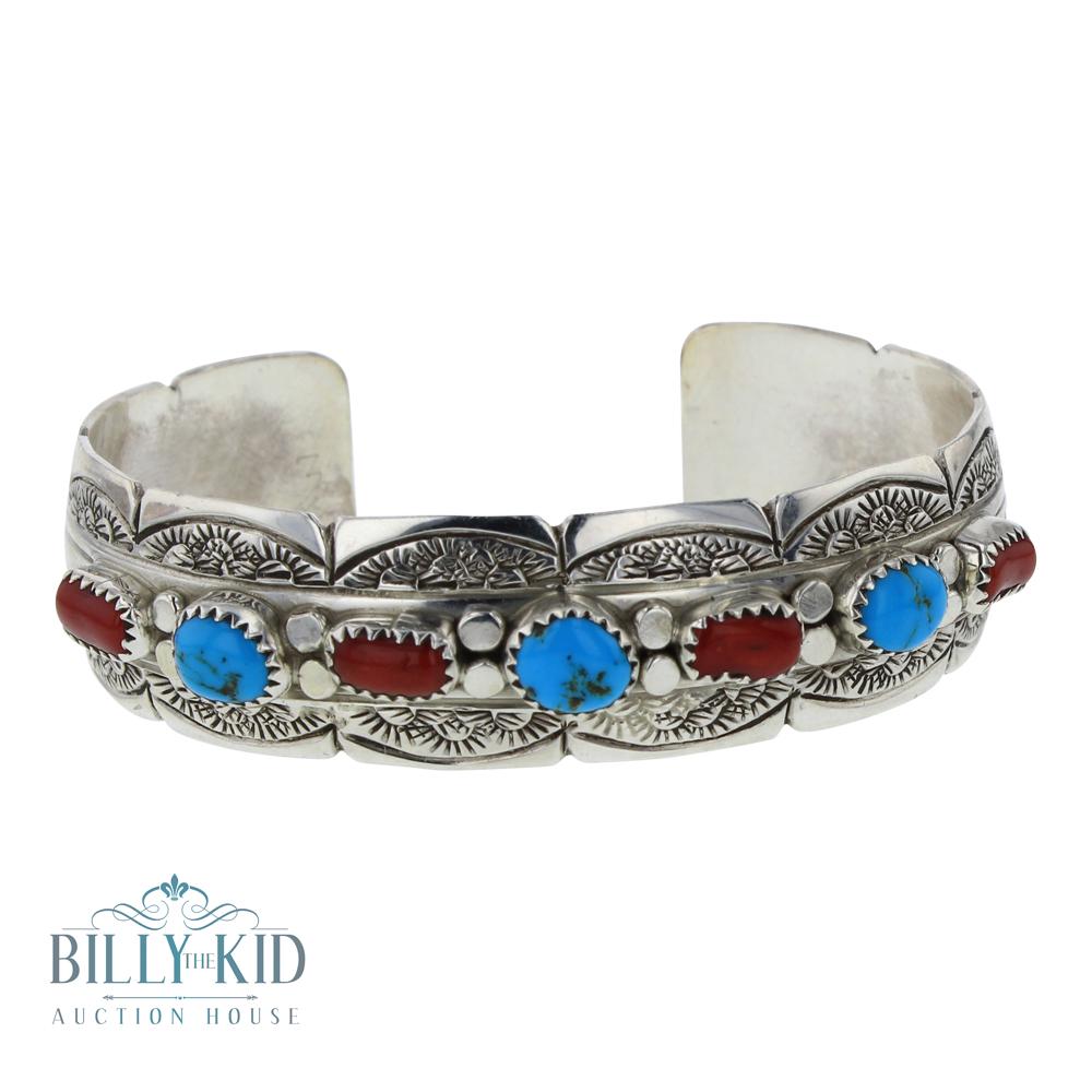 S Kingman Turquoise & Coral Row Bracelet (1 of 3)