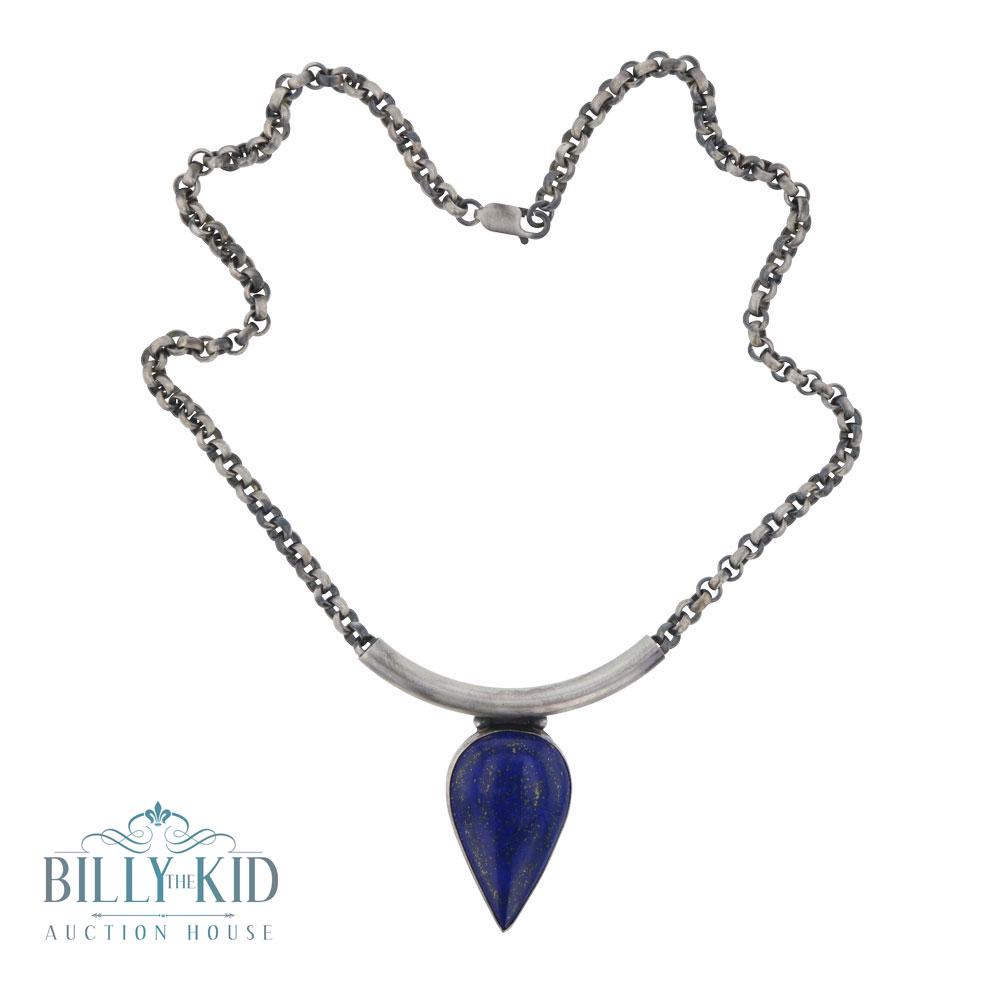 Lapis Tear Drop Bar Necklace (1 of 3)