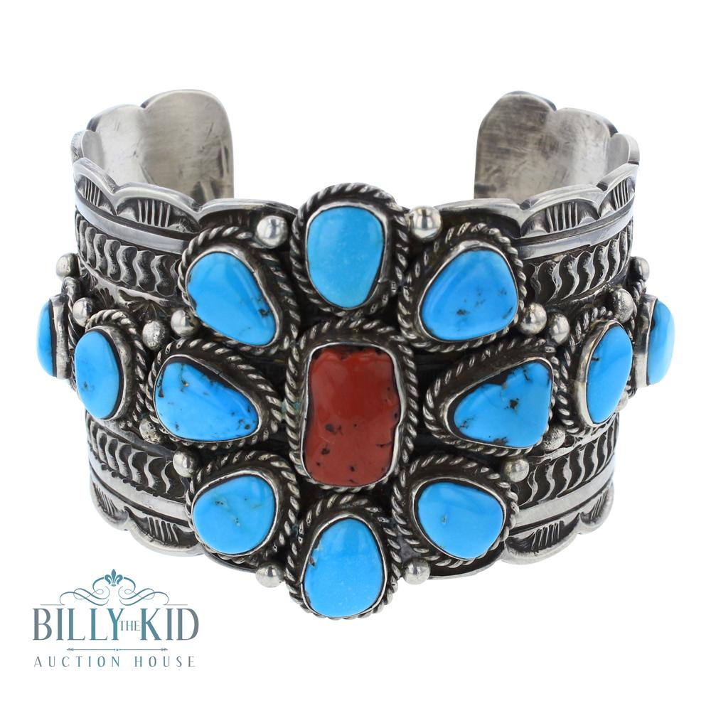 Tillie John Kingman Turquoise & Coral Wide Cuff (1 of 3)