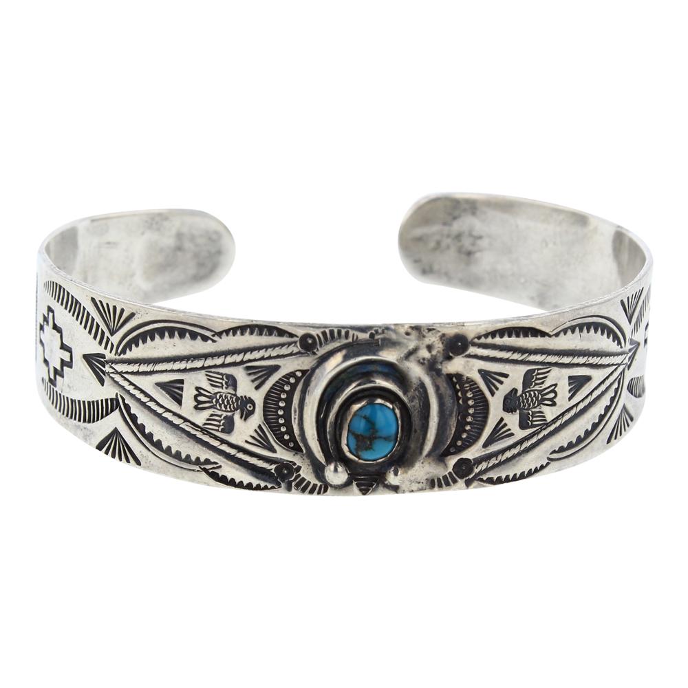 Vintage Turquoise Stamp Cuff Bracelet (1 of 3)
