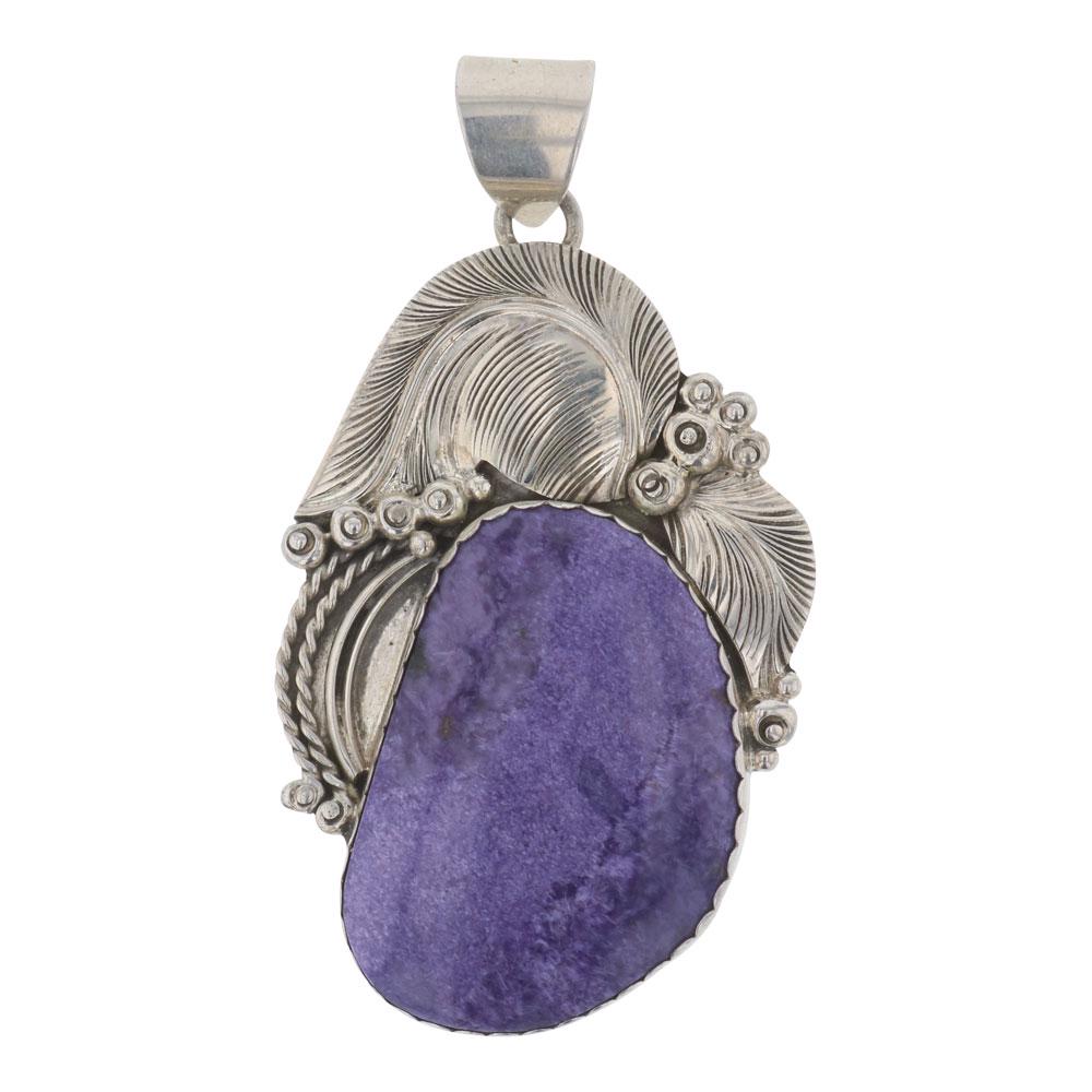 LA Vintage Charoite Leaf Work Pendant (1 of 2)