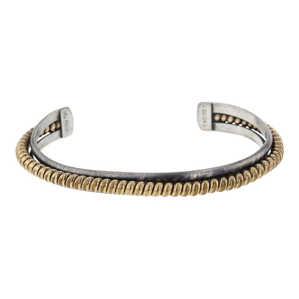 Vintage 12k Gold Filler Twist over Sterling Silver: Sterling Silver | | Vintage 12k Gold Filler Twist over Sterling Silver Bracelet | Navajo Native American Southwest Indian Jewelry | Weight:20 Grams, | Dimensions: Bracelet: 5.25" inner, 1.25" gap, 6.5