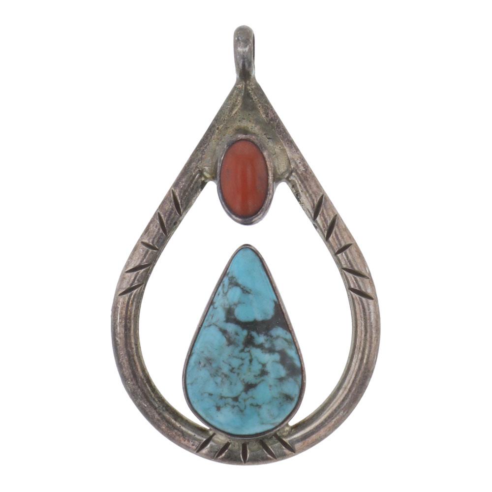 Old Pawn Turquoise & Coral Pendant (1 of 2)