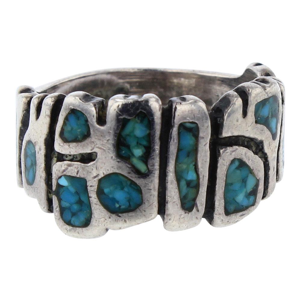 Old Pawn Chip Inlay Turquoise Ring (1 of 3)