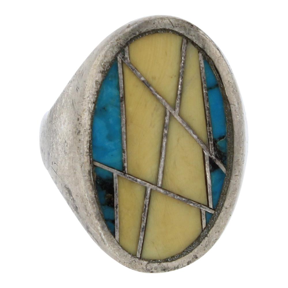 Old Pawn Turquoise & Shell Inlaid Men's Ring (1 of 3)