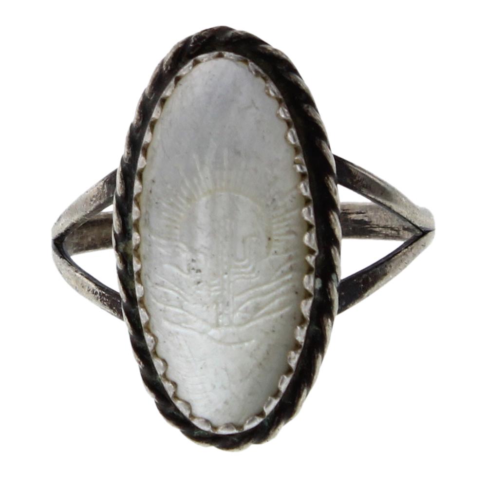 Vintage Mother of Pearl Ring: Sterling Silver | Genuine Mother of Pearl & Turquoise | Vintage Mother of Pearl Ring | Navajo Native American Southwest Indian Jewelry | Weight:2.8 Grams, | Dimensions: Ring: 4.25 size, .75" face widt