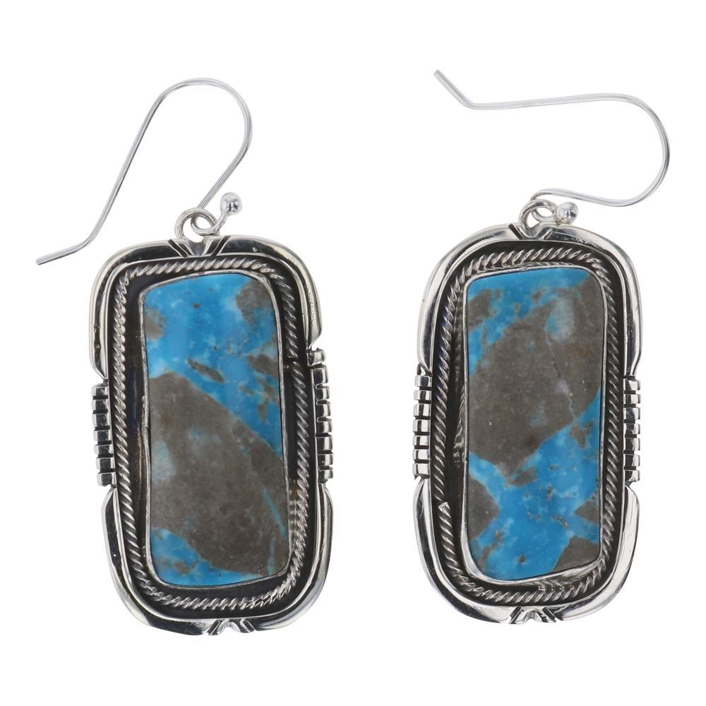Edward Benally Blue Ridge Turquoise Earrings: Sterling Silver | Genuine Blue Ridge Turquoise | Edward Benally Blue Ridge Turquoise Earrings | Navajo Native American Southwest Indian Jewelry | Weight:18.5 Grams, | Dimensions: Earrings: .75" x 2" (