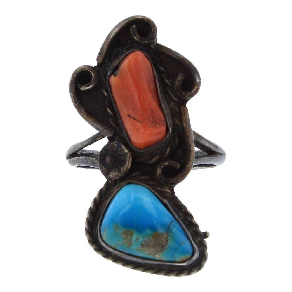 Old Pawn Freeform Coral & Turquoise Ring (1 of 2)