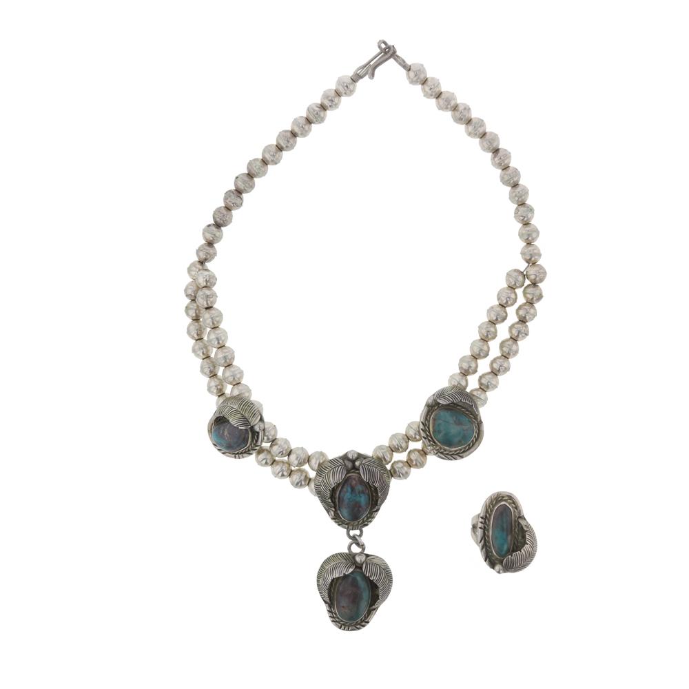 Old Pawn Smoky Bisbee Turquoise Necklace & Ring Set (1 of 3)