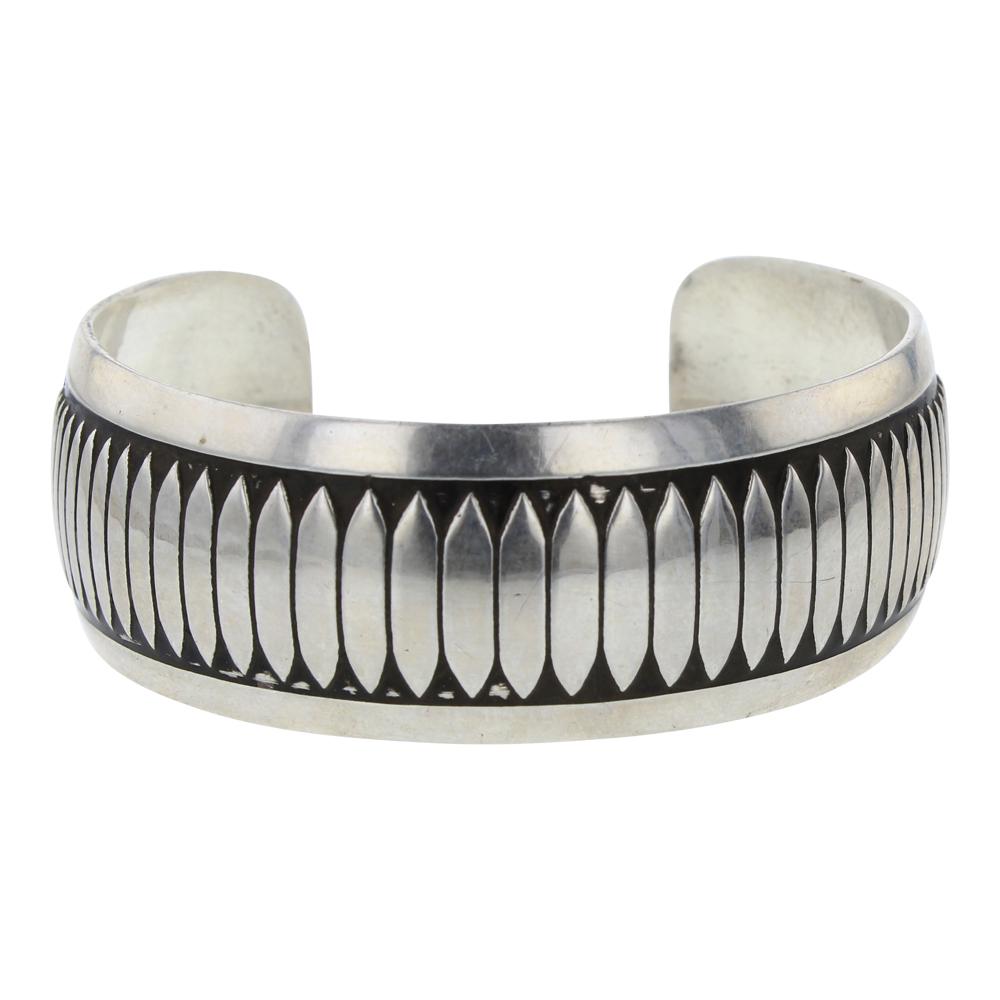 Deep Stamp Geometric Wide Cuff Bracelet (1 of 3)