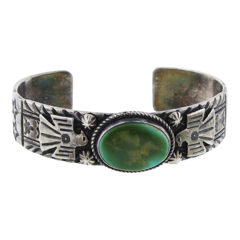 Vintage Royston Turquoise Thunderbird Cuff Bracelet (1 of 3)