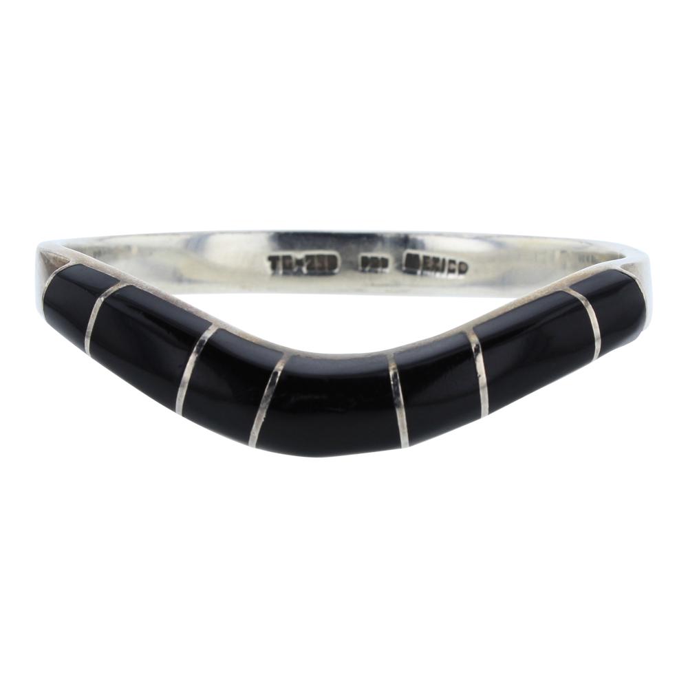 Vintage Black Onyx Taxco Inlay Bangle Bracelet (1 of 3)