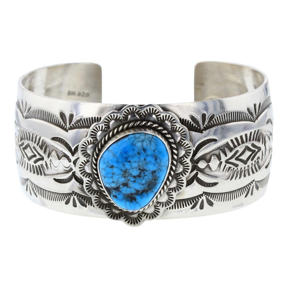 J. Nelson Vintage Kingman Turquoise Stamp Cuff Bracelet (1 of 3)