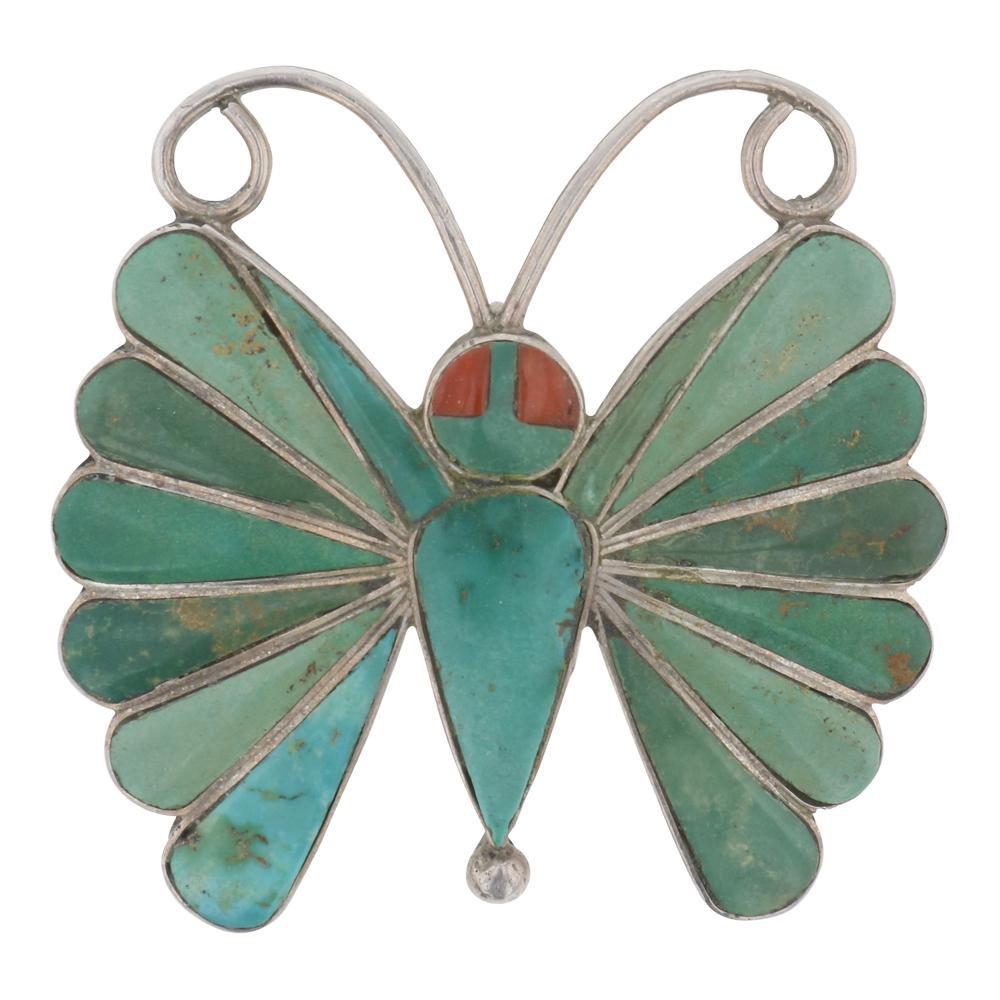Vintage Turquoise Zuni Inlay butterfly Pin (1 of 2)