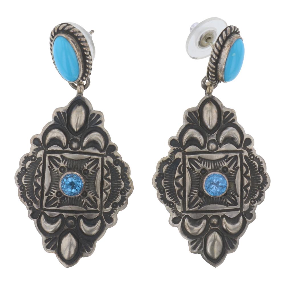 Derrick Gordon Sleeping Beauty Turquoise & Blue Topaz: Sterling Silver | Genuine Blue Topaz, Sleeping Beauty Turquoise | Derrick Gordon Sleeping Beauty Turquoise & Blue Topaz Earrings | Navajo Native American Southwest Indian Jewelry | Weight:14.9 Grams, 