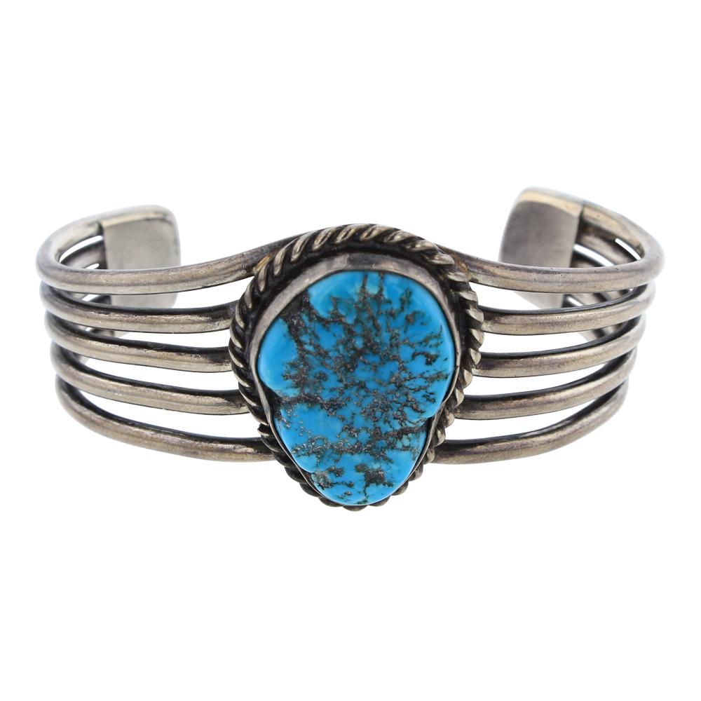 Old Pawn Ithaca Peak Turquoise Bracelet: Sterling Silver | Genuine Ithaca Peak Turquoise | Old Pawn Ithaca Peak Turquoise Bracelet | Navajo Native American Southwest Indian Jewelry | Weight: 48.6 Grams, | Dimensions: Bracelet: 5" inner, 1.25