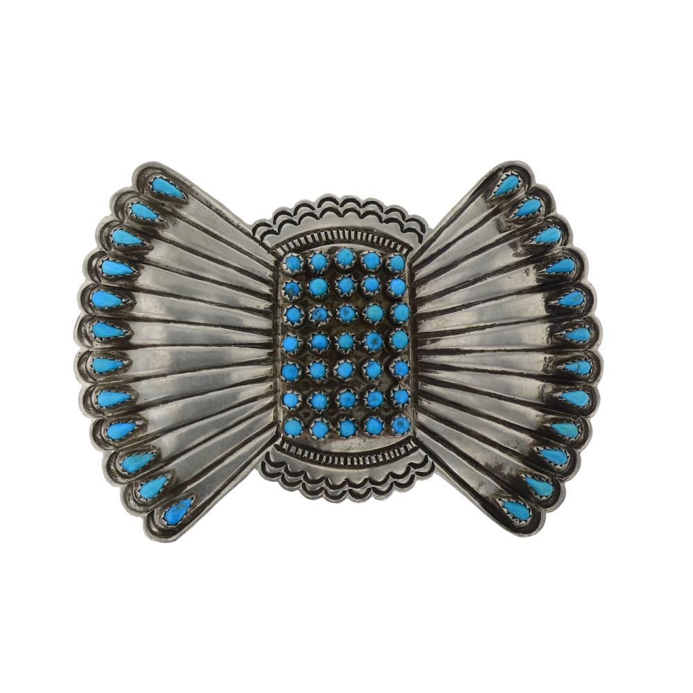 Old Pawn Nickel Silver Turquoise Belt Buckle: Nickel Silver | Genuine Turquoise | Old Pawn Nickel Silver Turquoise Belt Buckle | Navajo Native American Southwest Indian Jewelry | Weight: 32.8 Grams, | Dimensions: Buckle: 3.25" x 2.5" |