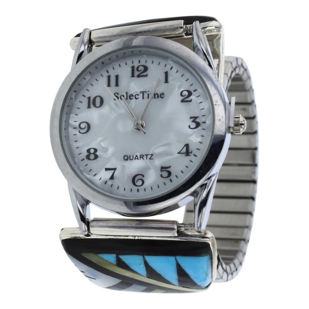 Turquoise Zuni Inlay Watch Bracelet (1 of 4)