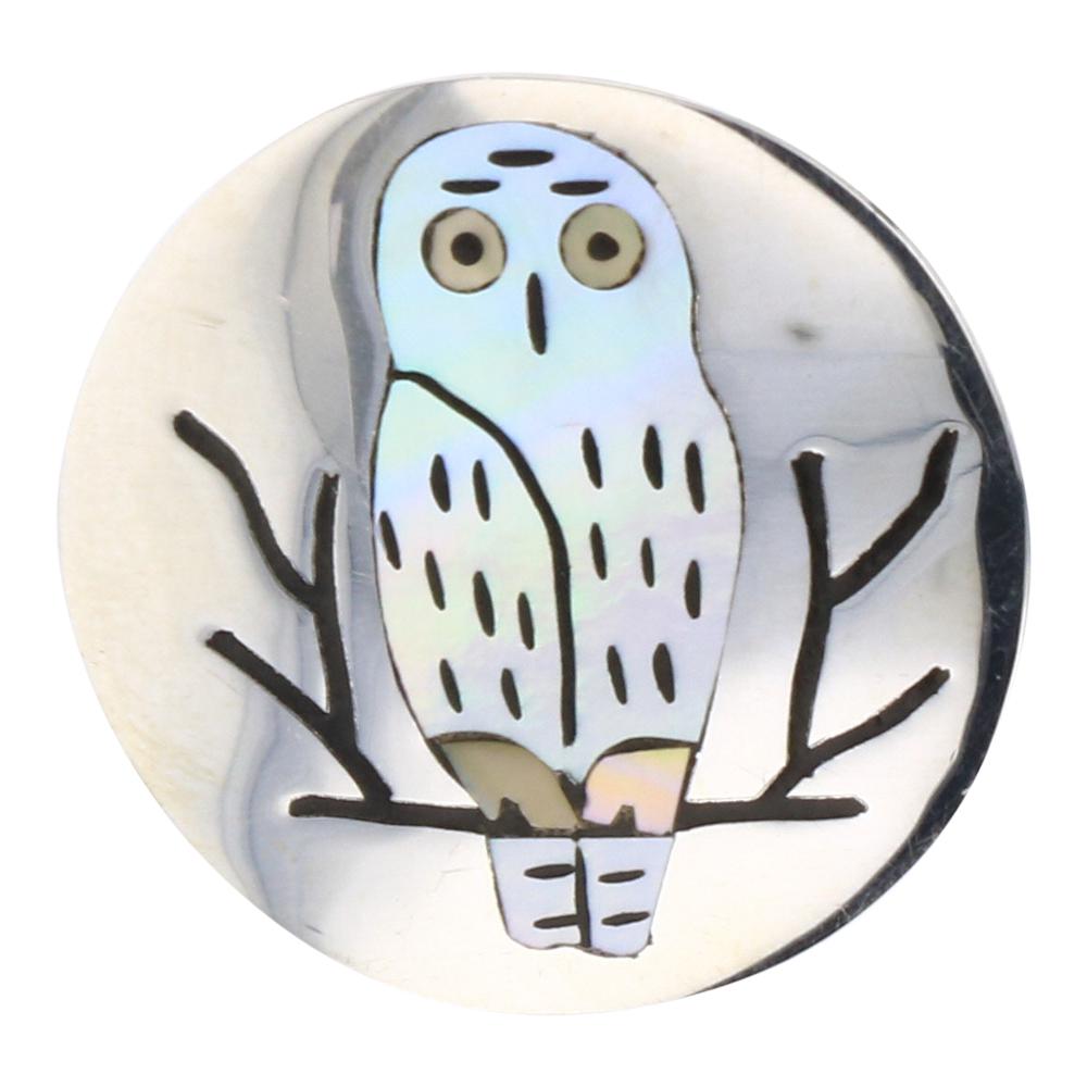 Edake Mother of Pearl Owl Zuni Inlay Pin (1 of 2)