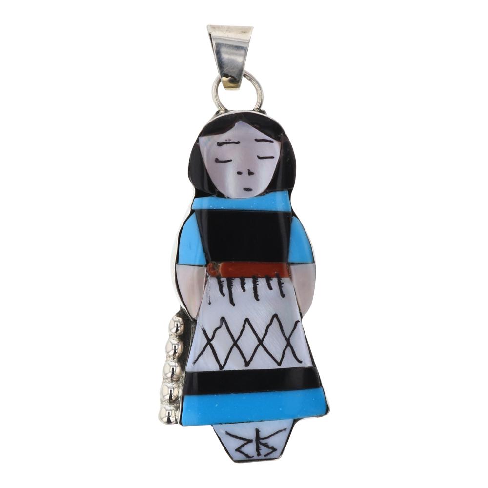 Joyce W Turquoise & Mixed Stones Zuni Inlay Pendant (1 of 2)