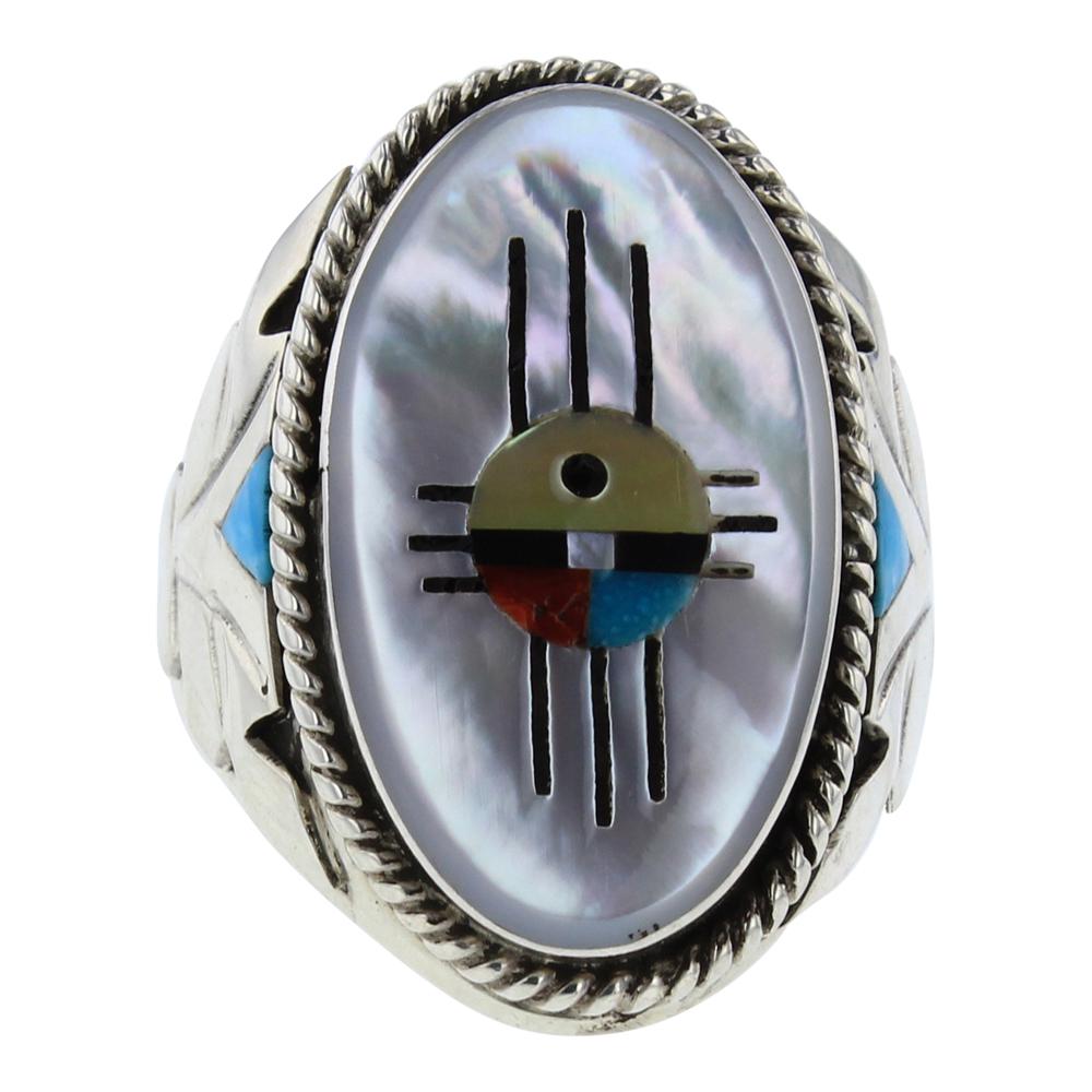 Vintage Sunface Zia Mixed Stone Zuni Inlay Ring (1 of 3)