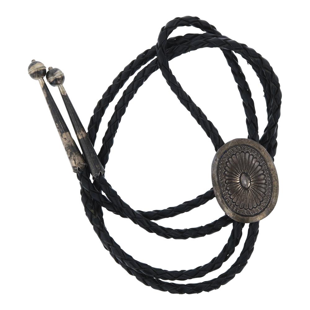 Old Pawn Stamped Plain Silver Bolo Tie (1 of 3)