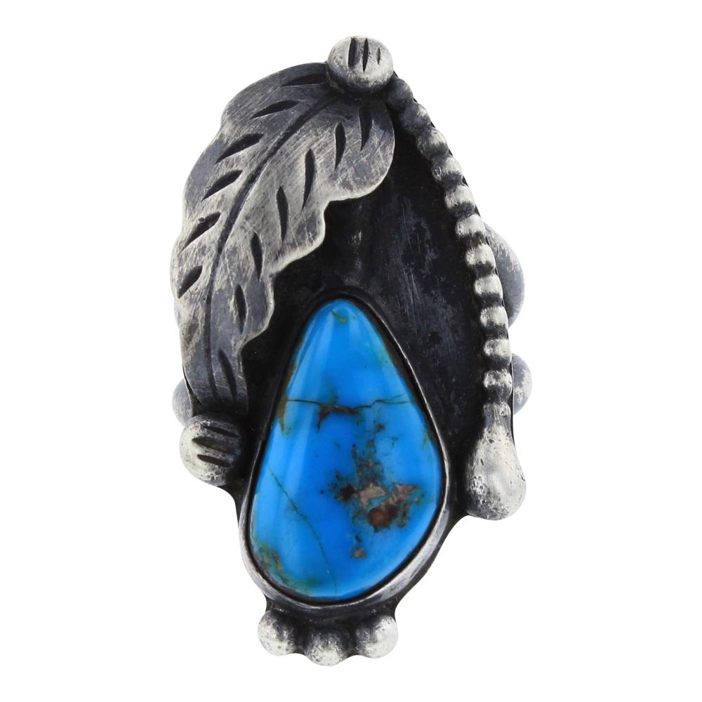 Old Pawn Kingman Turquoise Leaf Ring (1 of 3)
