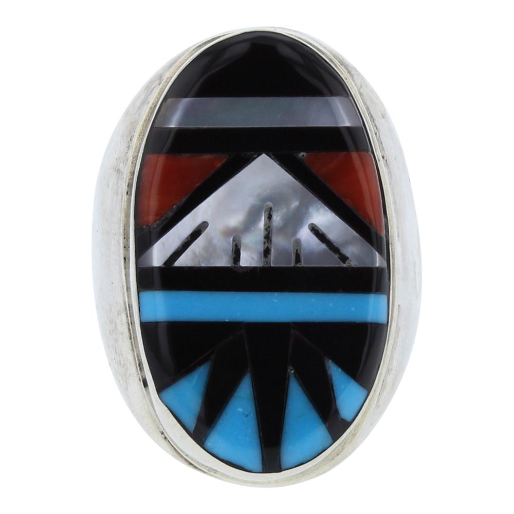Vintage Zuni  Turquoise & Mixed Stone Inlay Ring (1 of 3)