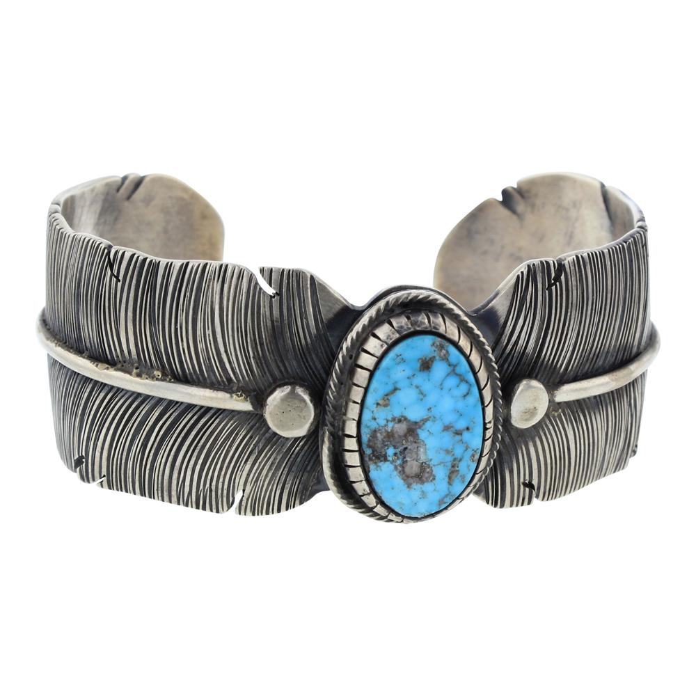 Lorenzo Juan Water web Kingman Turquoise Feather Cuff (1 of 4)