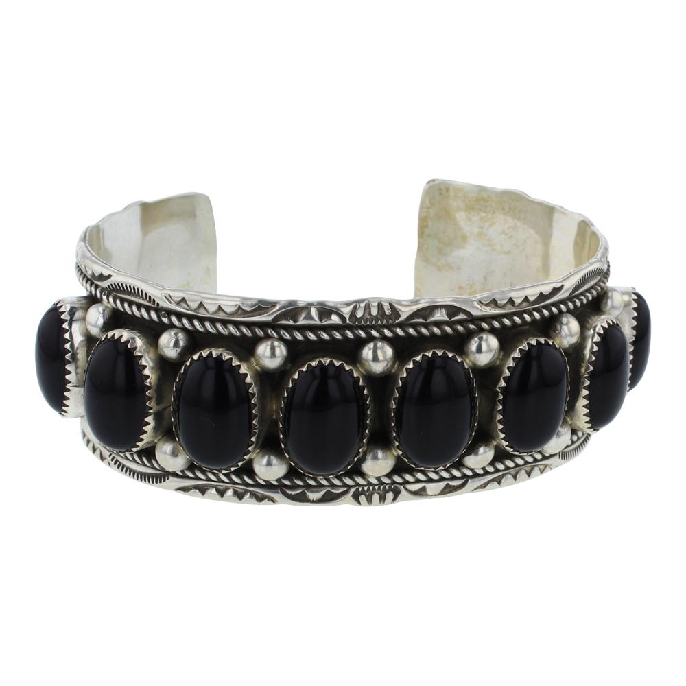 Vintage Black Onyx Calibrated Row Cuff Bracelet (1 of 4)