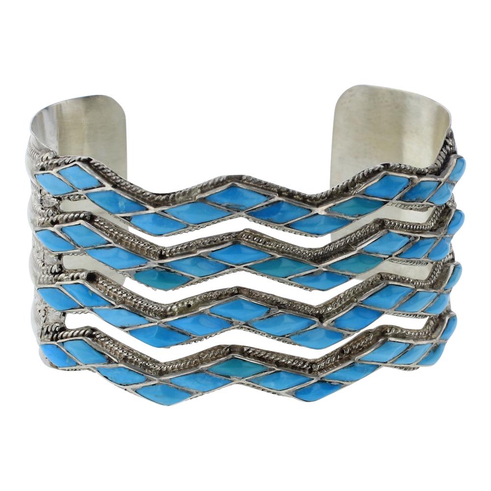 Vintage Turquoise Inlay Row Cuff Bracelet (1 of 4)