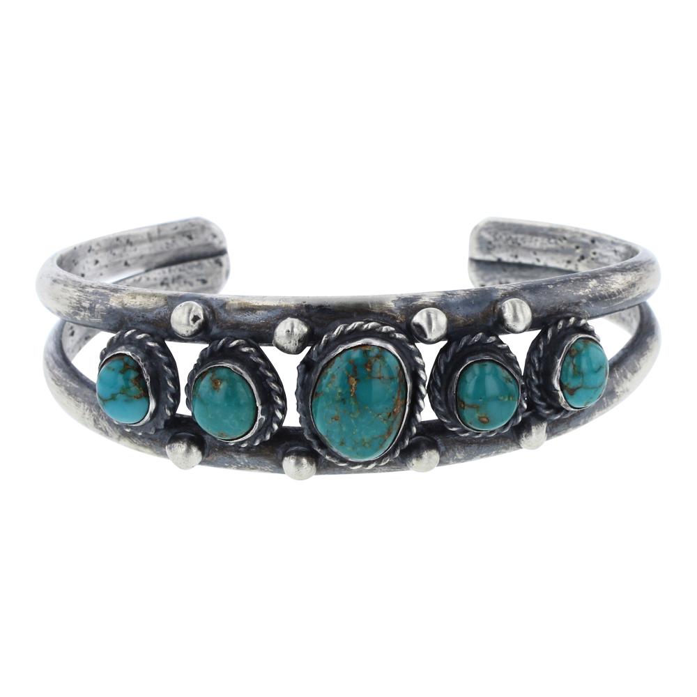 Vintage Five Stone Royston Turquoise Cuff Bracelet (1 of 3)