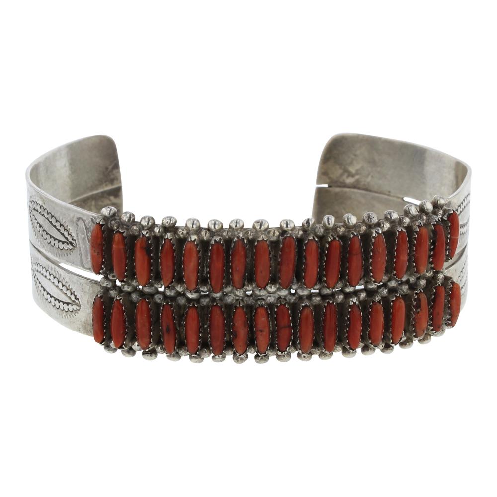 E. Acque Two Row Coral Petit Point Cuff Bracelet (1 of 4)