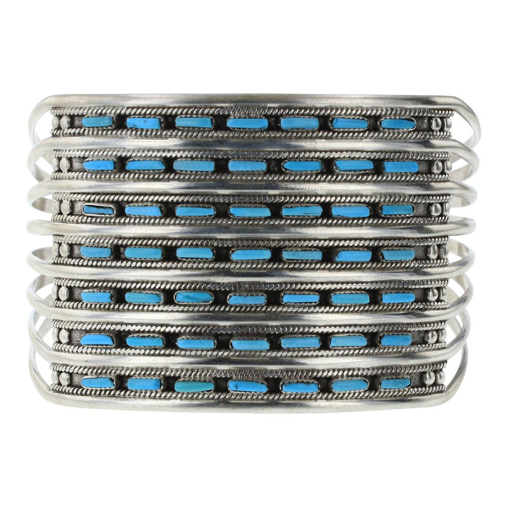 Vintage Turquoise Petite Point Seven Row Cuff Bracelet (1 of 3)